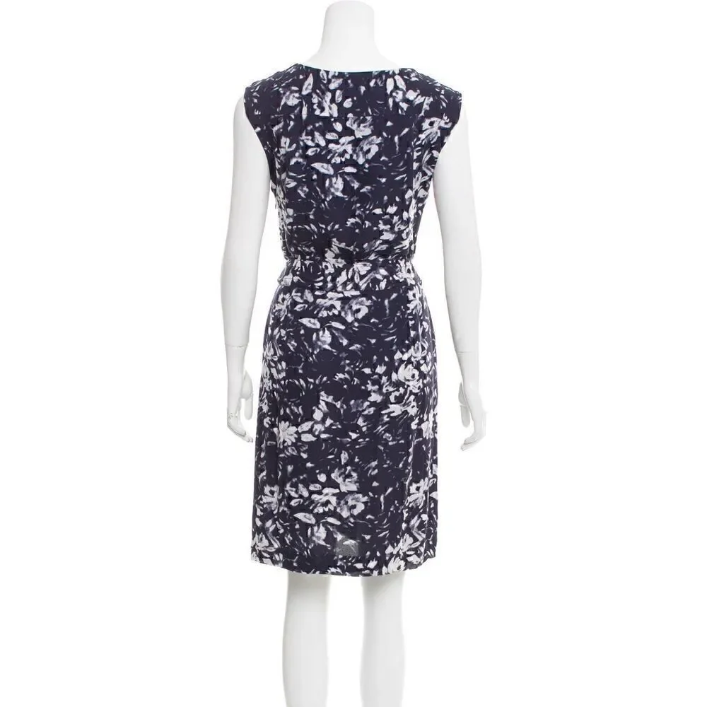 Tory Burch 100% Silk Shift Dress Navy Blue Floral Size 10